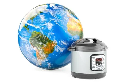 Automatic Multicooker with Earth Globe. 3D rendering Stock Illustration