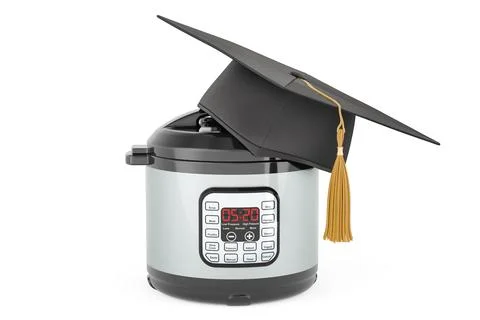 Automatic Multicooker with education hat. 3D rendering Stock Illustration