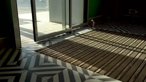 Automatic non-contact doors open and close. Close-up. Daylight sunlight Video stock 143912665