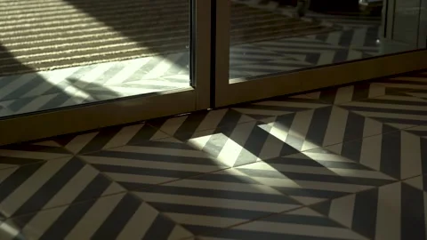 Automatic non-contact doors open and close. Close-up. Daylight sunlight Stock Footage 144480880