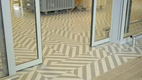 Automatic non-contact doors open and close. Close-up. Daylight sunlight Stock Footage 221614778