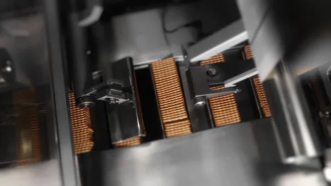 Automatic packaging of crackers at the factory. Stock Footage 278675327