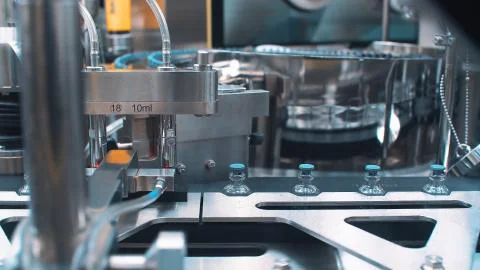 Automatic packaging machine for packaging ampoules with vaccine, injection and Stock Photos