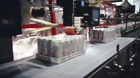 Automatic packing and labeling machine conveyor line Stock Footage 337411278