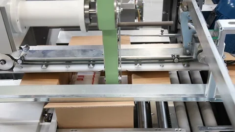 Automatic packing machine in cardboard boxes. Stock Footage 94019885
