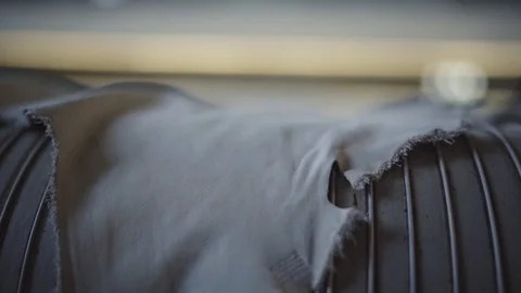 Automatic paint spraying machine in a leather factory. Stock Footage 121926983