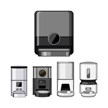 Automatic pet feeder selection providing modern pet care solutions Stock Illustration
