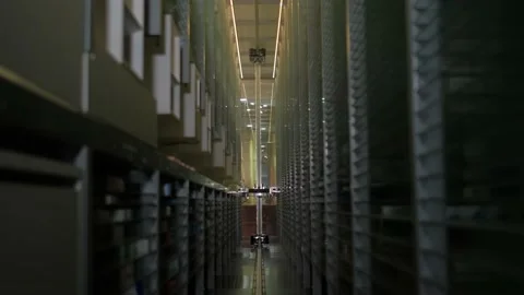 Automatic pharmacy robot for pharmacy. Automatic search for drugs in the Stock Footage 167104019