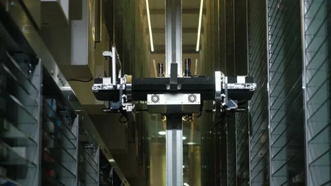 Automatic pharmacy robot for pharmacy. Automatic search for drugs in the Stock Footage 167104055