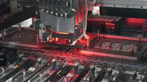 Automatic pick and place machine during work. Slow Motion Stock Footage 144346781