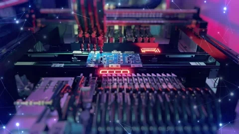 Automatic pick and place machine operation concept: system board Assembling by Stock Footage 166458916