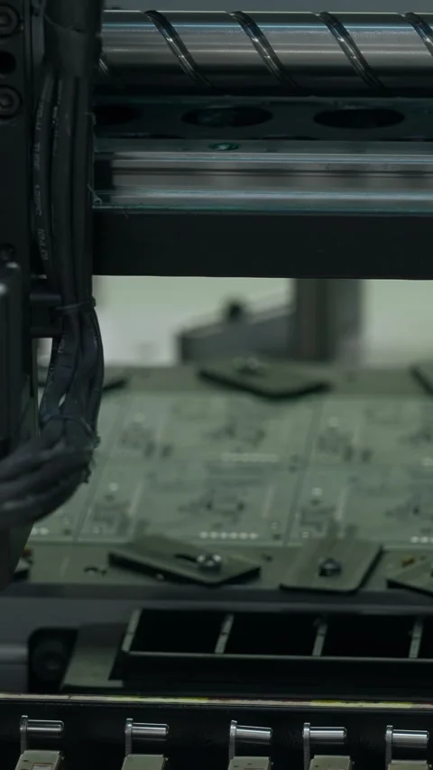 Automatic pick and place machine is installing components on circuit board Stock Footage 286056347