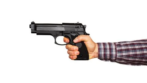 Automatic pistol handled with one hand Stock Photos