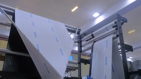 Automatic plastic bag making machine - production of packaging bags Stock Footage 329945251