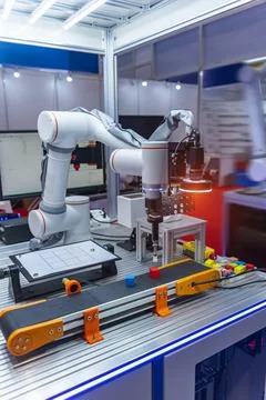 Automatic pneumatic piston sucker unit on industrial machine,automation com.. Stock Photos