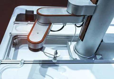 Automatic pneumatic piston sucker unit on industrial machine,automation com.. Stock Photos