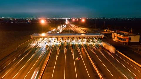 Automatic point of payment on a toll road. turnpike Stock Photos