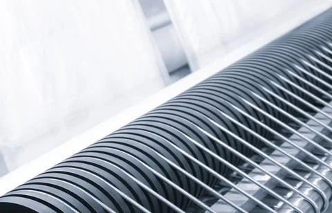 Automatic polyethylene plastic bag production machine with lighting effect. C Foto stock