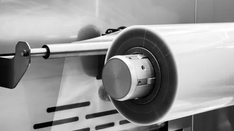 Automatic polyethylene plastic bag production machine with lighting effect. C Foto stock