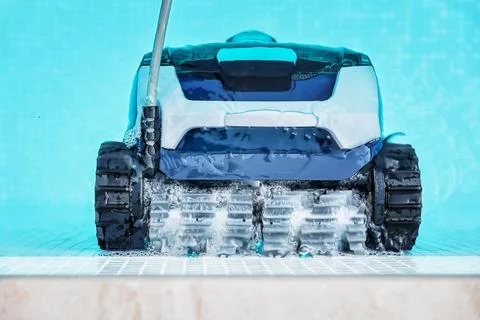 Automatic pool cleaner robot for maintenance before swimming Stock Photos