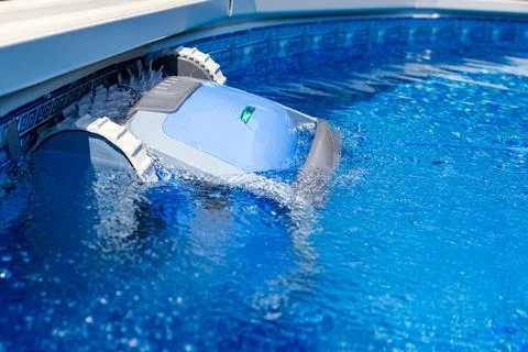Automatic Pool Robot Cleaner Climbing Cleaning Pool Wall Stock Photos