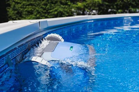 Automatic Pool Robot Cleaner Climbing Cleaning Pool Wall Stock Photos