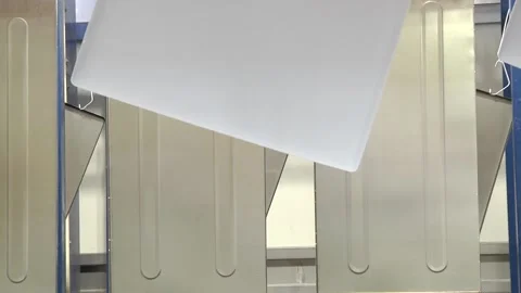 Automatic powder coating line. Powder coating of metal parts Stock Footage 96393532