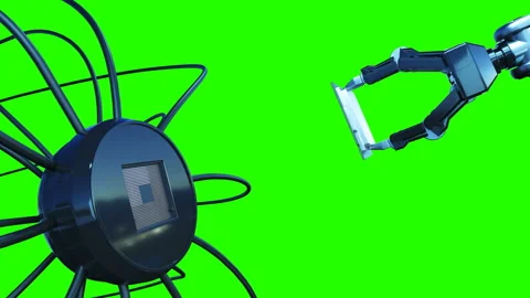 Automatic Process Installation Processor on Circuit Board with Robot Arm Stock Footage 90652109