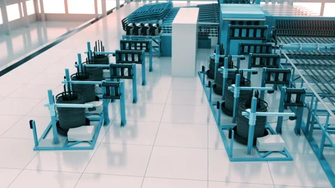 Automatic Process Of Manufacturing Of Rebar. 3D Animation. Stock Footage 109123343