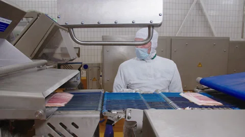 Automatic process for removing defects from packaging line. Worker controls Stock Footage 205488808