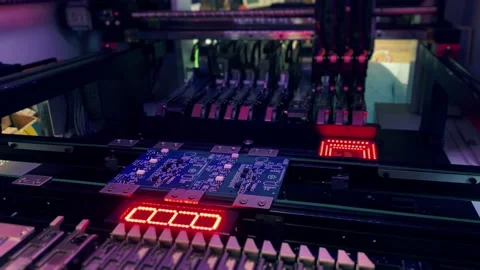 Automatic production of computer chips by SMT Pick and Place machine Stock Footage 165792843