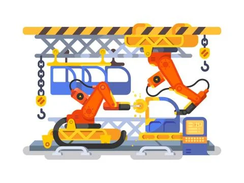 Automatic production in factory using robots Stock Illustration