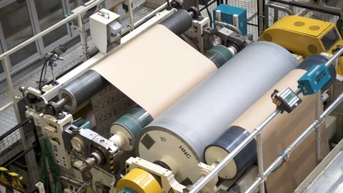 Automatic production machine.  Create packages, packaging, paper, Stock Footage 105343779