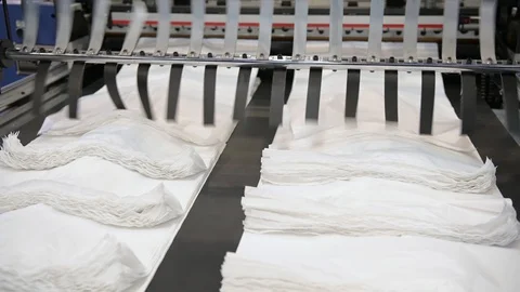 Automatic production of plastic bags. Machine for stacking finished products Stock Footage 130166094