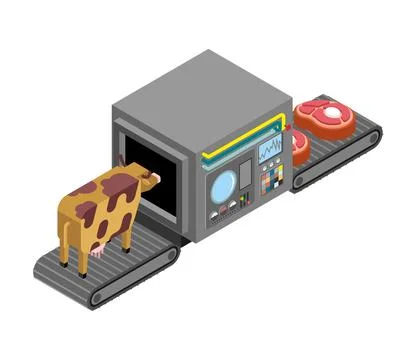 Automatic production of steaks. Cow and meat Production complex of technolo.. Stockillustratie