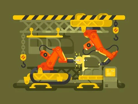 Automatic production using robotics Stock Illustration