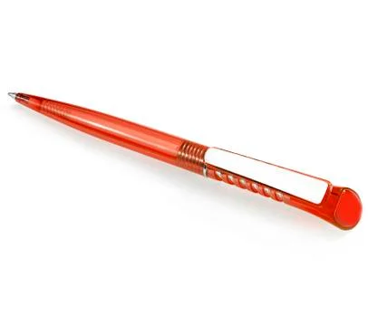 Automatic red ballpoint pen on a white background Stock Photos