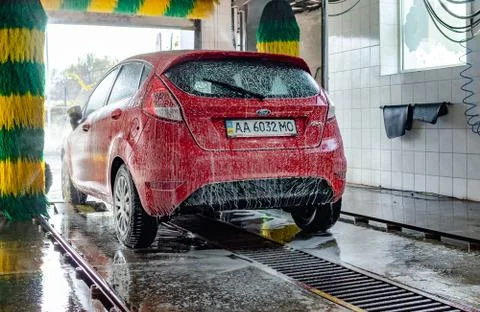 Automatic red machine wash Stock Photos