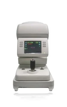 Automatic refractometer,Closeup of modern auto refractometer in optical sto.. Stock Photos