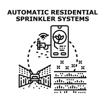 Automatic residential smart sprinkler landscape watering control Stock Illustration