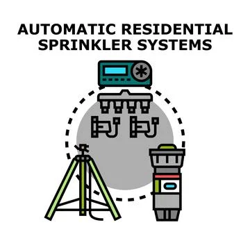 Automatic residential sprinkler systems watering lawn icon concept Stock Illustration