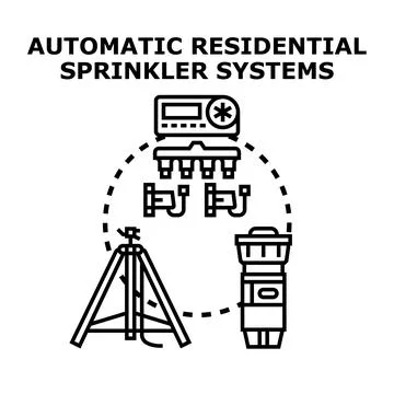Automatic residential sprinkler systems watering lawn icon concept Stock Illustration