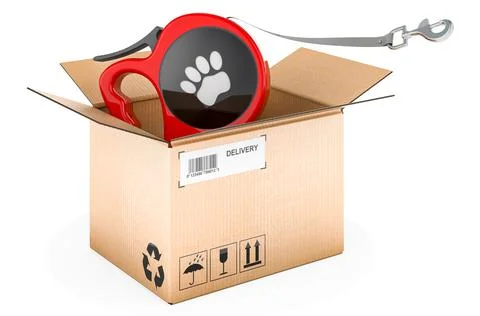 Automatic Retractable Traction Rope inside cardboard box, delivery concept. 3 Stock Illustration