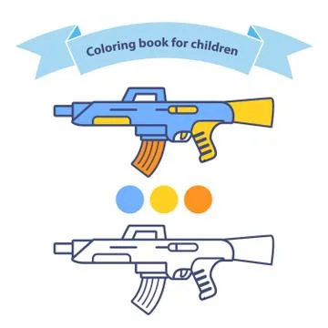 Automatic rifle coloring book for children. Children s toy machine gun a toy. Stock Illustration