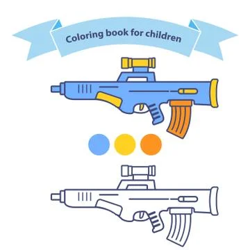 Automatic rifle coloring book for children. Children s toy machine gun. Stock Illustration