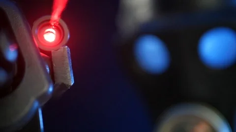 Automatic rifle on dark background with optical sight gas mask on dark Stock Footage 119169367