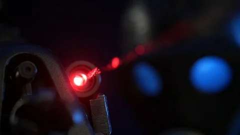 Automatic rifle on dark background with optical sight gas mask on dark Stock Footage 119169419