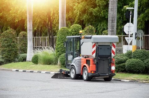 Automatic road sweeper, remote control Stock Photos