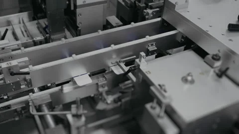 Automatic robot packer closes boxes with cream Stock Footage 306576444