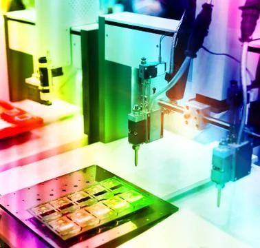 Automatic robot for print circuit board (PCB)assembly machine during solderin Stock Photos